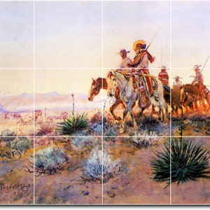 Custom Ceramic Tile Mural: Charles Russell&#39;s Mexican Buffalo Hunters