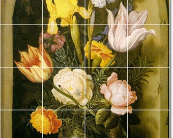 S-M-L-XL Custom Ceramic Flowers Painting Tile Mural. Flowers By Ambrosius The Elder Bosschaert