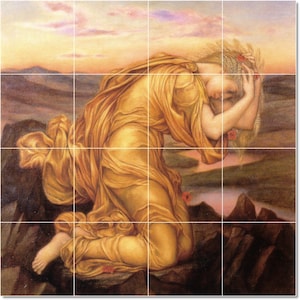 Mural de azulejo de pintura feminina de cerâmica personalizada S-M-L-XL. Deméter Luto por Perséfone, de Evelyn De Morgan
