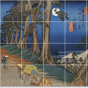 S-M-L-XL Custom Ceramic Japanese Ukiyo-E Painting Tile Mural. Travellers In The Moonlight By Utagawa Hiroshige