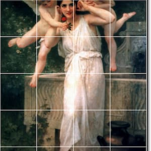 S-M-L-XL Custom Ceramic Angels Painting Tile Mural. Whispers Of Love By William Bouguereau