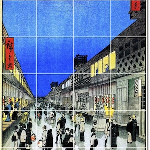 S-M-L-XL Custom Ceramic Japanese Ukiyo-E Painting Tile Mural. Night View Of Saruwakacho By Utagawa Hiroshige