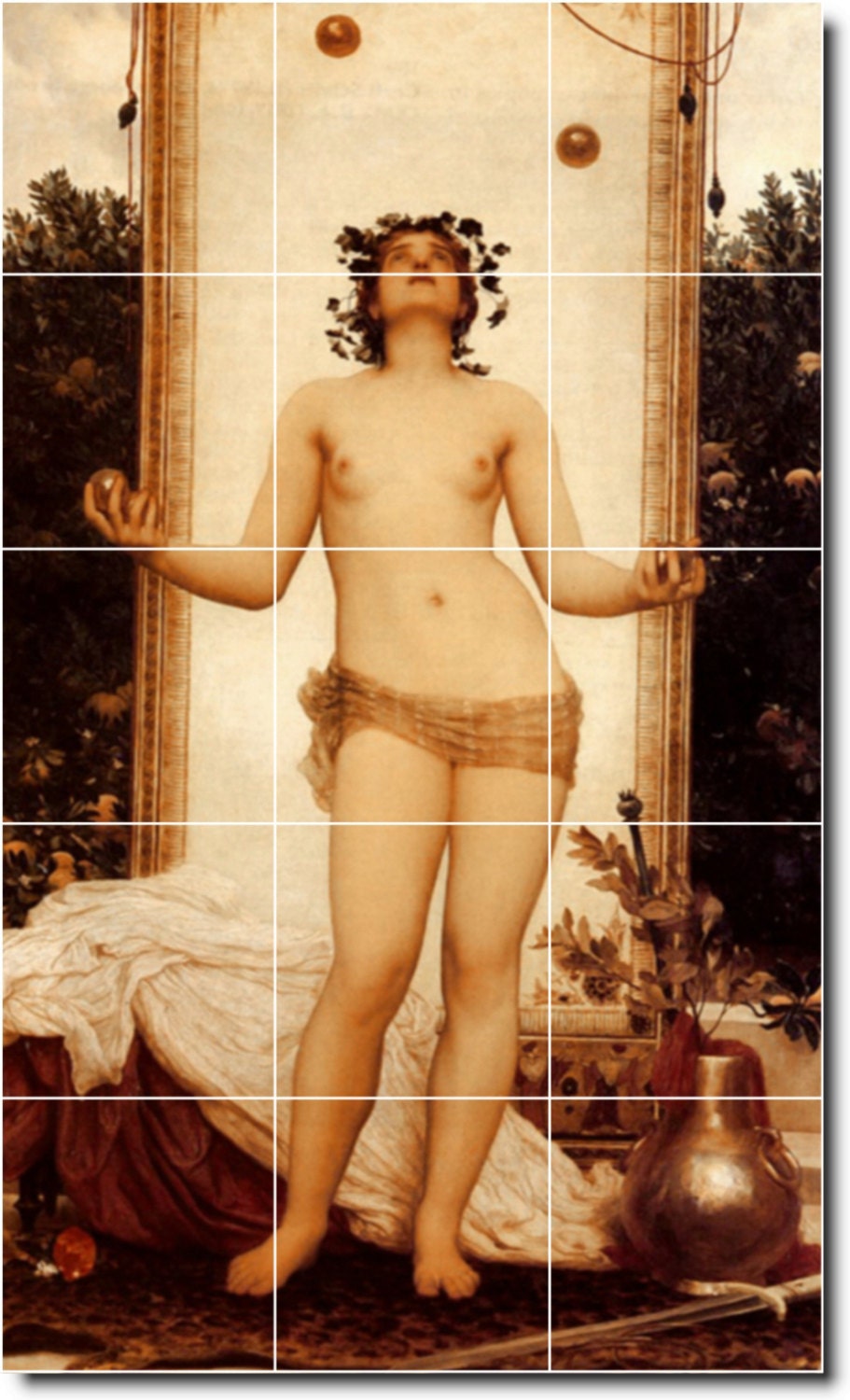Frederick Leighton Antique Juggling Girl Ceramic Tile Mural
