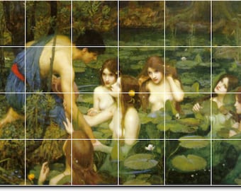S-M-L-XL Custom Ceramic Mythology Painting Tile Mural. Hylas And The Nymphs By John Waterhouse