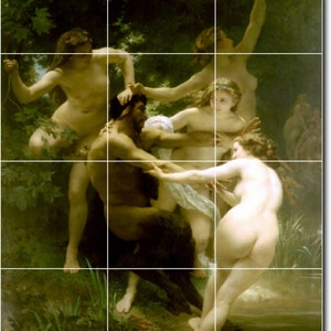 S-M-L-XL Custom Ceramic Mythology Painting Tile Mural. Nymphes Et Satyre  By William Bouguereau