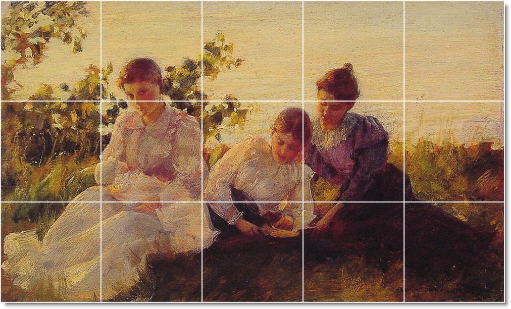 Charles Courtney Curran Ceramic Tile Mural Three Women Painting
