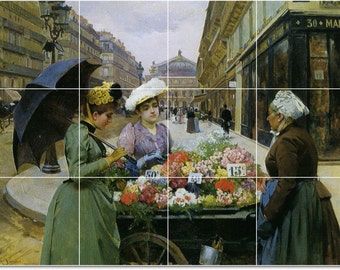 Mural de cerâmica personalizado: La Marchande Des Fleurs, Paris 1890