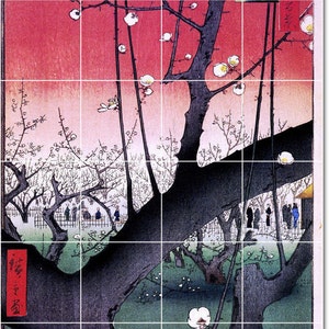 S-M-L-XL Custom Ceramic Japanese Ukiyo-E Painting Tile Mural. Pruneraie Kameido By Utagawa Hiroshige
