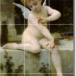 S-M-L-XL Custom Ceramic Angels Painting Tile Mural. Lamour Au Papillon By William Bouguereau