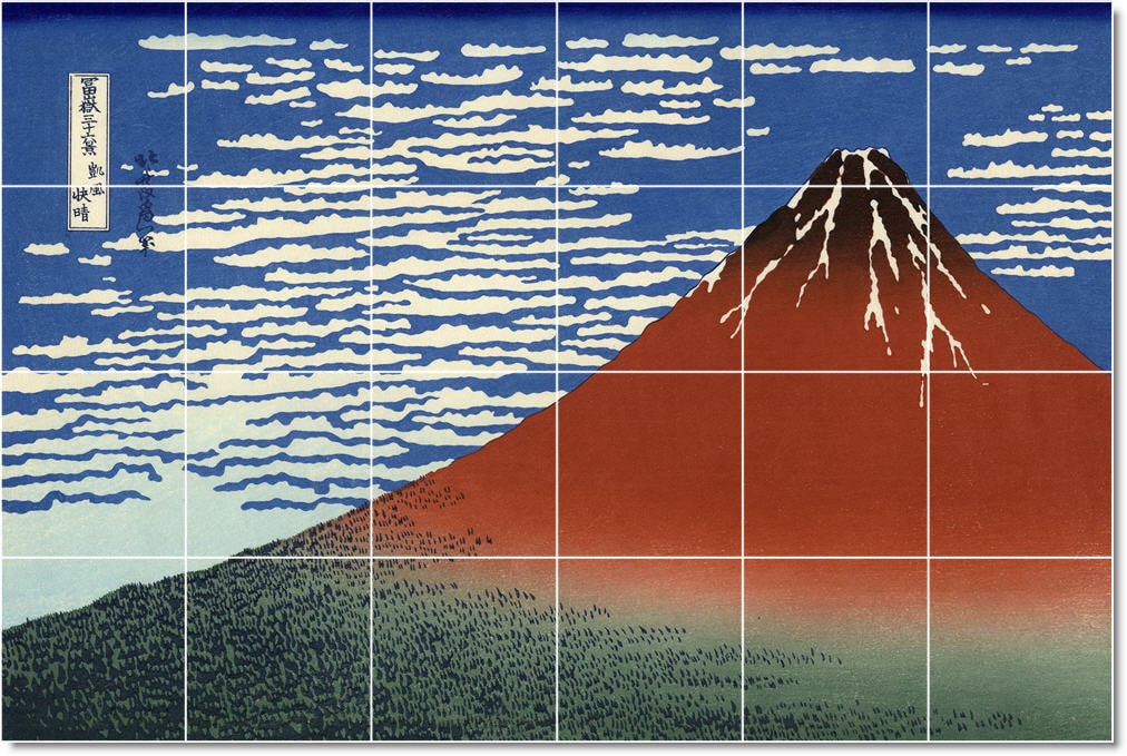 Custom Ceramic Tile Mural Red Fuji Ukiyo-E Art