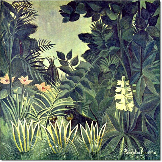 S M L Xl Custom Ceramic Poster Art Painting Tile Mural Jungle At The Equator By Jean Jacques Rousseau