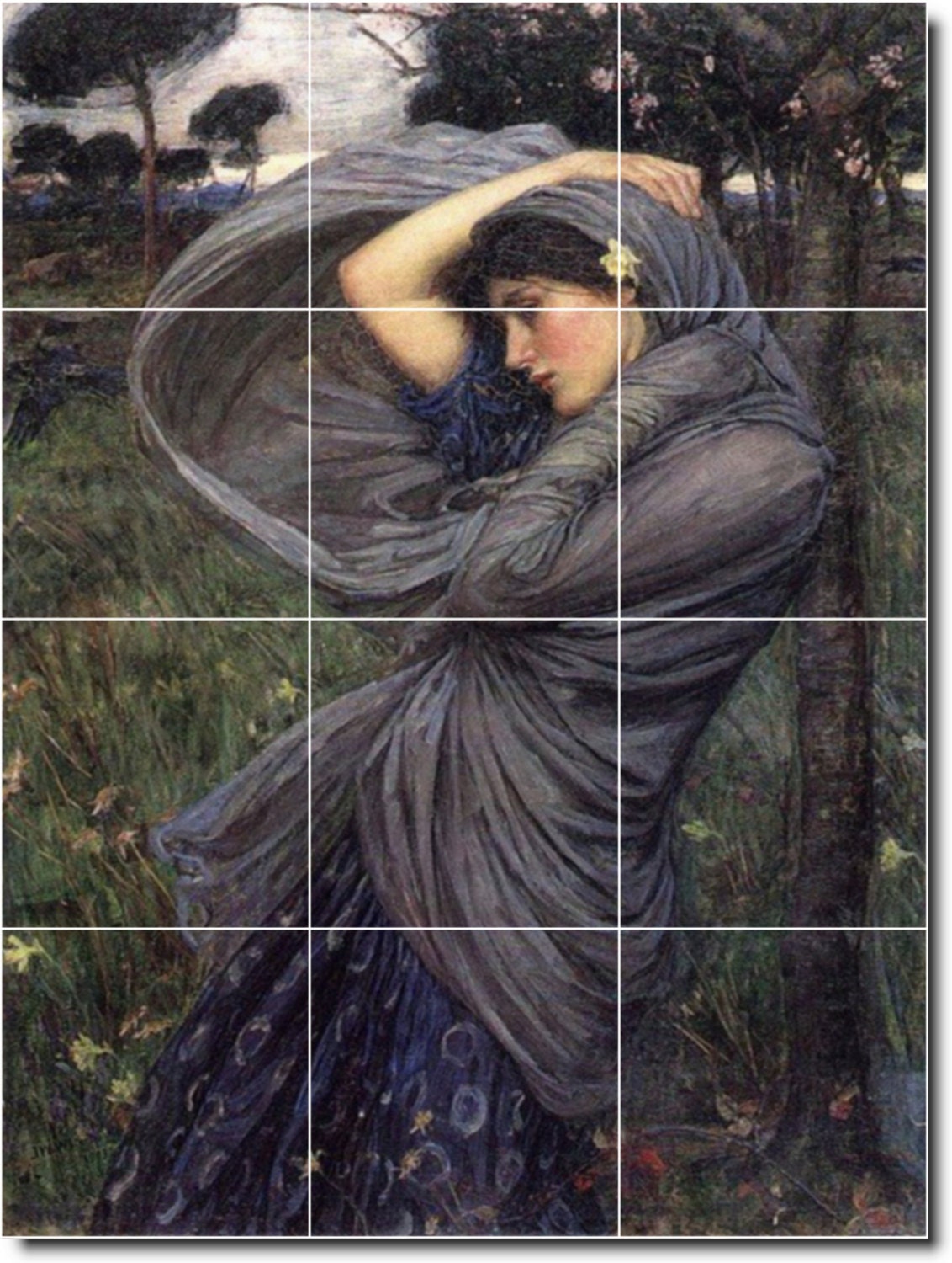 S-M-L-xl Custom Ceramic Women Painting Tile Mural. Boreas By John Waterhouse