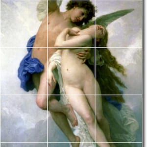 S-M-L-XL Custom Ceramic Mythology Painting Tile Mural. Psyche Et Lamour By William Bouguereau