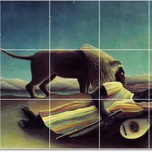 S-M-L-XL cartel de cerámica personalizada arte pintura azulejo mural. The Sleeping Gypsy By Henri Rousseau