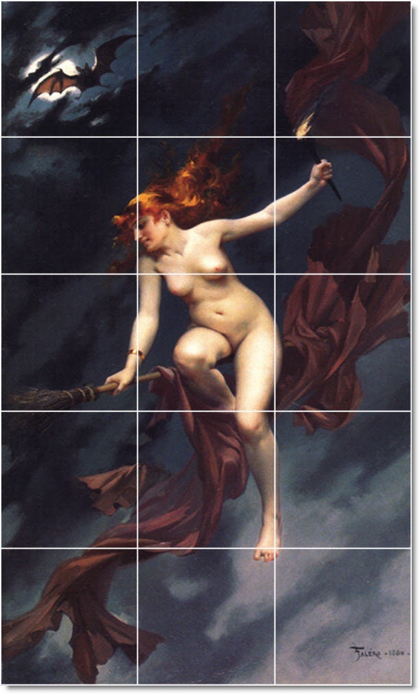 Custom Ceramic Tile Mural: Luis Ricardo Falero Witch Mythology Painting