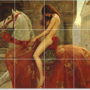 S-M-L-XL Custom Ceramic Mythology Painting Tile Mural. Godiva  By John Collier
