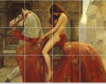 S-M-L-XL Custom Ceramic Mythology Painting Tile Mural. Godiva  By John Collier