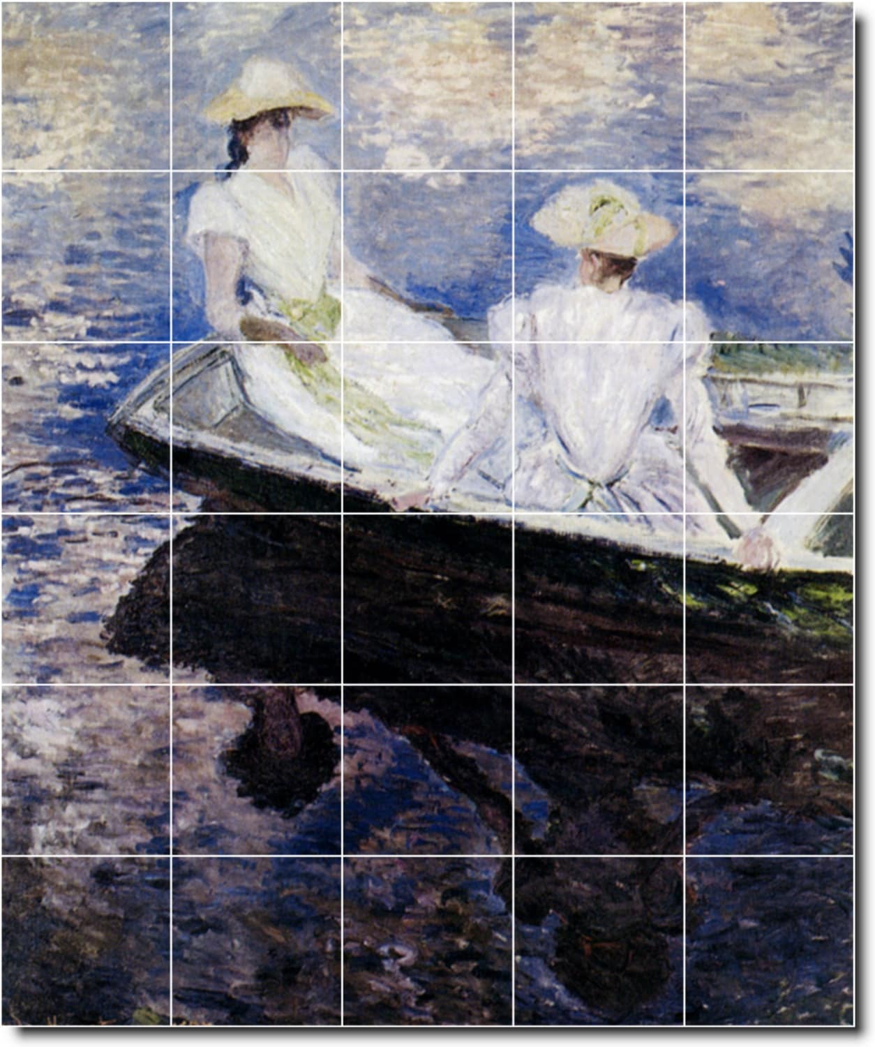 Custom Ceramic Tile Mural Claude Monet, Girls in A Boat