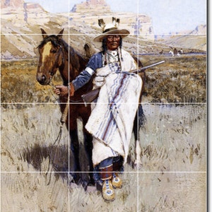 Custom Ceramic Tile Mural: Henry Farny&#39;s Indian Scout Painting