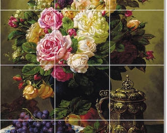 S-M-L-XL Custom Ceramic Flowers Painting Tile Mural. Floral8  By Jean Baptiste Robie