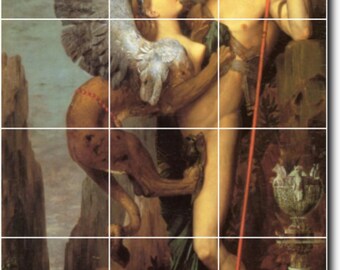 Niestandardowy mural z płytek ceramicznych: Sztuka Edypa i Sfinksa