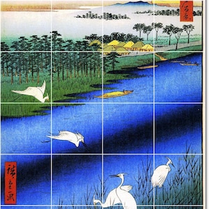 S-M-L-XL Custom Ceramic Japanese Ukiyo-E Painting Tile Mural. 100 Views Edo 58 By Utagawa Hiroshige