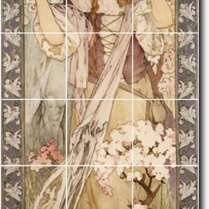 Keramische tegelmuurschildering Alphonse Mucha: Maud Adams als Jeanne d'Arc
