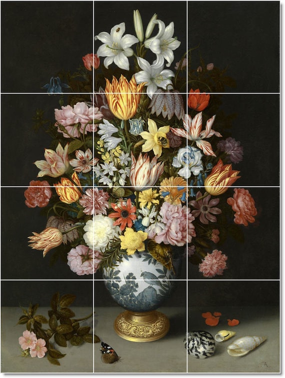 アンブロシウス・ボスハールト作「静物画 花」セラミックタイル壁画