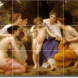 S-M-L-XL Custom Ceramic Angel Painting Tile Mural. L&#39;admiration By William Bouguereau
