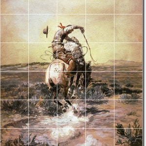 Murale personalizzato in piastrelle di ceramica: l&#39;arte western &quot;A Slick Rider&quot; di Charles Russell