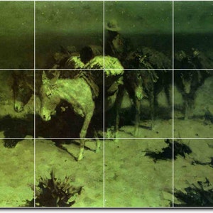 S-M-L-XL Custom Ceramic Western Painting Tile Mural. A Pack Train By Frederic Remington