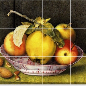 Custom Fruit Tile Mural: Giovanna Garzoni Painting, Ceramic Kitchen Backsplash