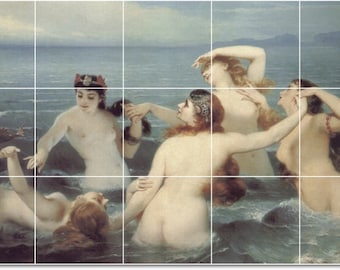 S-M-L-XL Custom Ceramic Mythology Painting Tile Mural. Sirens By Charles Edouard Boutibonne