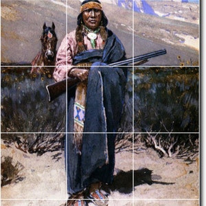 S-M-L-XL Custom Ceramic Indians Painting Tile Mural. Indian Brave By Henry Farny
