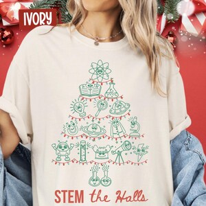 STEM the Halls Christmas Shirt, Funny Science Teacher Christmas Tree Tee, Holiday STEM Gift, Science Teacher T-Shirt, Geeky Christmas Shirt