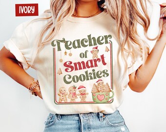 Retro Christmas Teacher Shirt, Teacher of Smart Cookies Shirt, Gingerbread Classroom Christmas Tee, Cute Holiday Teacher Gift