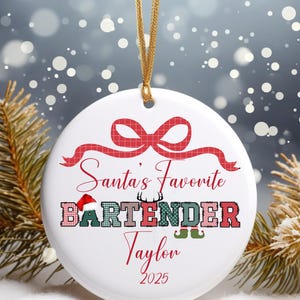 Custom Ceramic Bartender Ornament, Personalized Gift,Bartender Appreciation,Personalized Holiday Ornament, Bartender keepsake