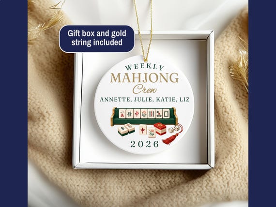 Personalized Mahjong Ornament, Mahjong Group Gift, Weekly Mahjong Crew Ornament, Mahjong Friends Gift, Mahjong Player Christmas Gift