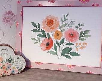 floral Photo frame - Hand-painted Pink