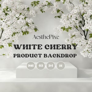 Fond de fleurs de cerisier avec podium carré blanc | 4 tailles différentes pour un meilleur montage | Idéal pour une présentation de produit sur le Web ou sur les réseaux sociaux