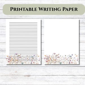 Wild Flowers, Printable Stationary Lined Paper, Printable Writing Paper, A4, US Letter, Printable Letter Paper, Lined Paper Digital Download
