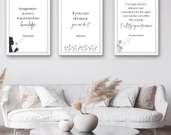 Famous Quotes Wall Art, Motivational Quote Decor, Elegant Wall Art Sayings, Black and White Quote Print, Minimalist Living Room Decor