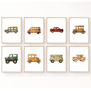 Vintage Car Wall Art, Set of 8 Retro Car Prints, Nursery & Playroom Decor, Classic Auto Art, Toddler&#39;s room decoration, Wall Art Gallery
