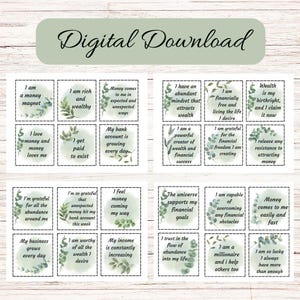 48 Cartões de Afirmação de Mentalidade Positiva para Dinheiro e Riqueza, Cartões de Manifestação de Abundância, Quadro de Visão, Produto Digital, Baralho de Afirmação