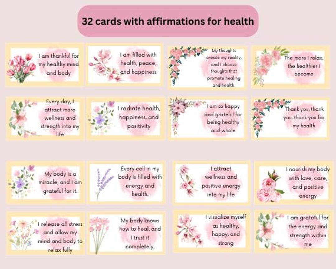 Affirmation Deck Cards Set of 32, A4/US Letter Size for Health ...