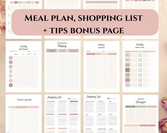 Printable Grocery List Editable Template Shopping List Meal Planner Template Planner Checklist A5, Half, US Letter, bonus Tips & Tricks page