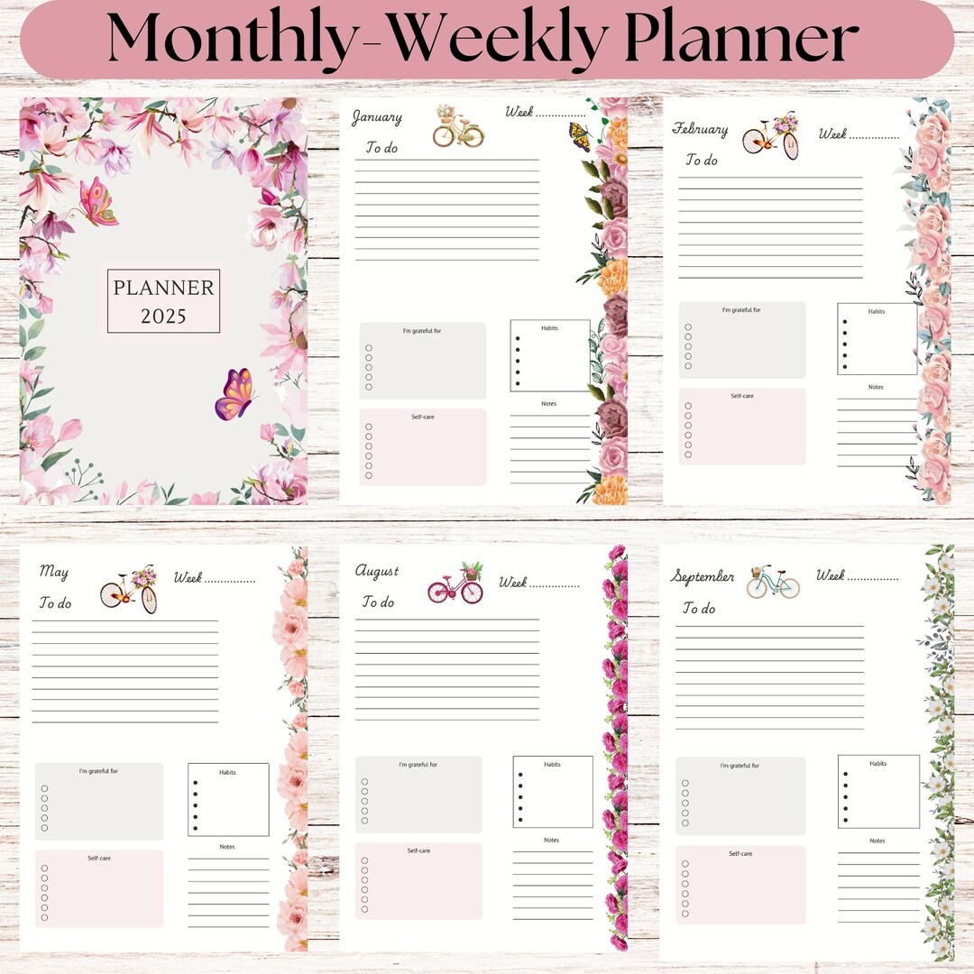 Undated Monthly Planner, Weekly Floral Planner, Printable Organizer A4 ...