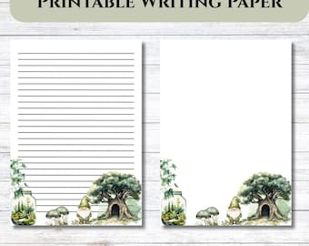 Papier à lettre imprimable aquarelle forêt enchantée, papeterie imprimable ligné, papier à lettres, papier à lettres, format lettre US A4,