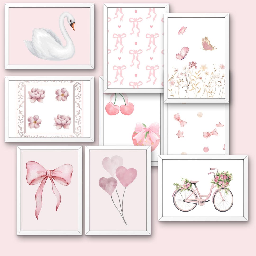 Vintage Pink Nursery Prints, Set of 16 Wall Art, Baby Girl Room Decor ...