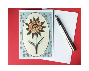 Fine Art Card. Digitally printed from an original hand-drawn design. "Thistle". Floral graphic.
